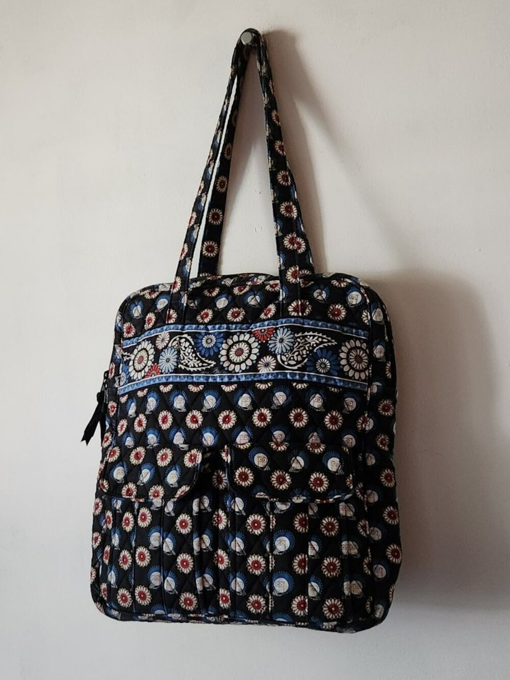 Vera Bradley tote large Night Owl black blue paisley floral retired VGUC
